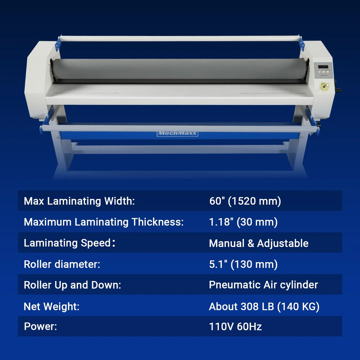 MechMaxx 1600-C2 Laminator 63" Wide Format Pneumatic Manual Cold Laminating Machine Portable Stand Included New