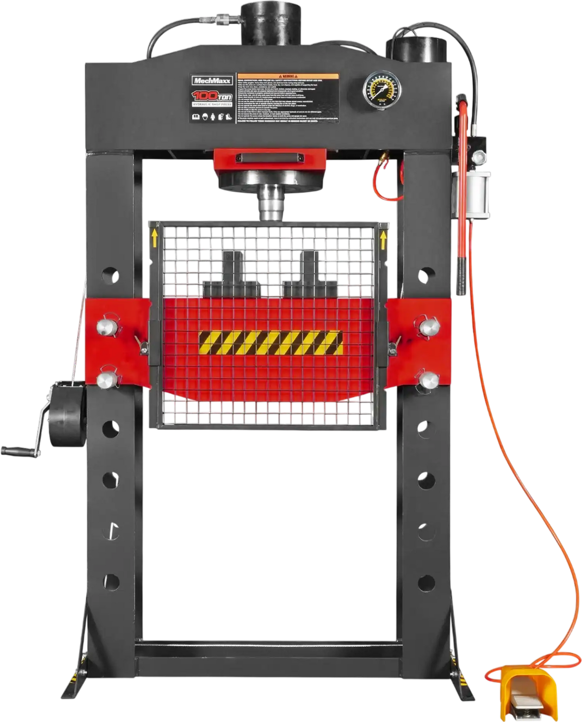 MechMaxx HSP100 Hydraulic Shop Press 100 Ton H-Frame Air/Hydraulic Hand Winch Foot Pedal Safety Guard Fully Welded Steel Frame New
