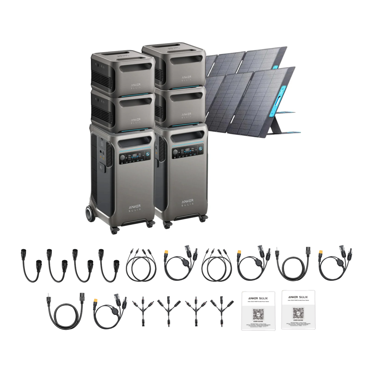 2 x SOLIX F3800 + Double Power Hub + 4 x Expansion Battery + 2 x 400W Portable Solar Panel Inclusions 