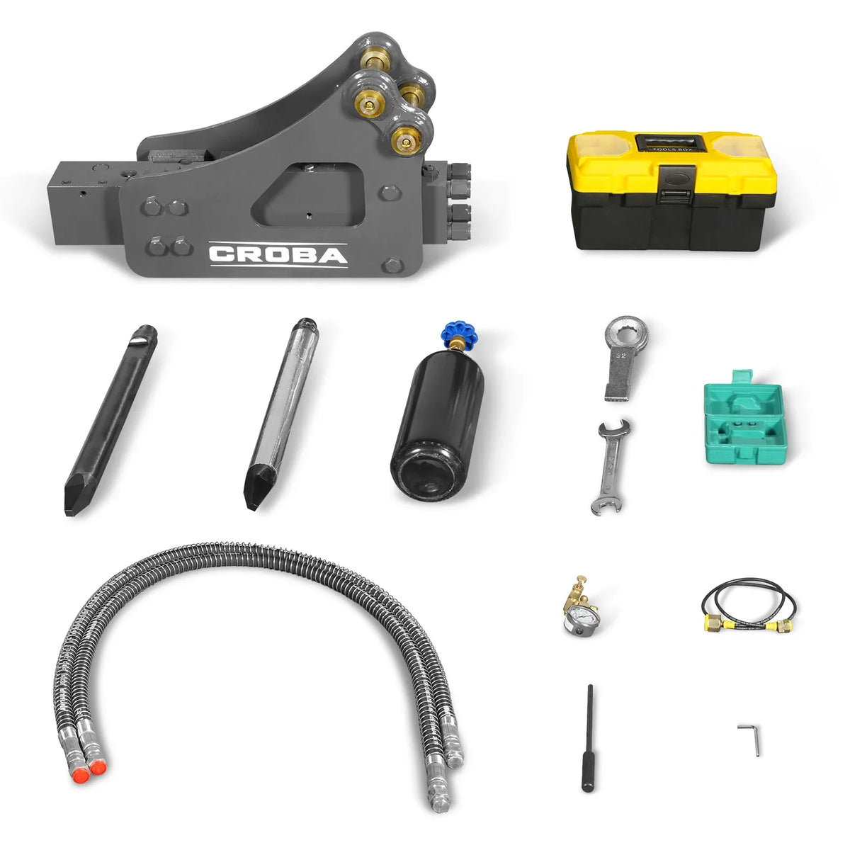 MechMaxx 150549 Hydraulic Breakers Hydraulic Breaker Hammer for Mini Compact Excavator 360 J Impact Energy 700-1200 BPM New