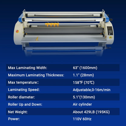MechMaxx 1700-A3 Laminator 67" Wide Format Full Auto Cold & Heat Assisted Pneumatic Machine 4 Trimmers Digital Control New
