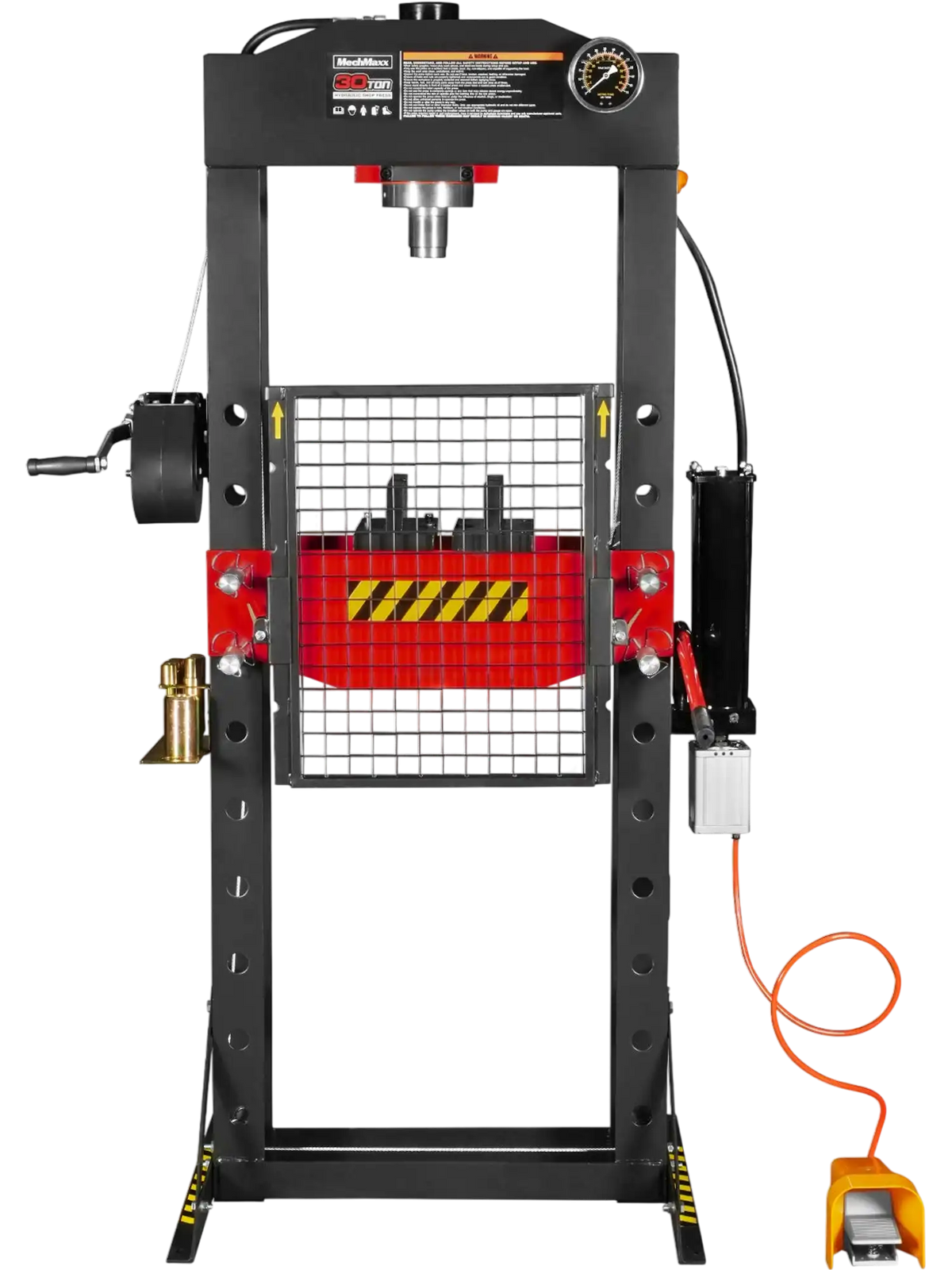 MechMaxx HSP30 Hydraulic Shop Press 30 Ton H-Frame Air/Hydraulic with Hand Winch Press Pin Kit Safety Guard Foot Pedal Control New