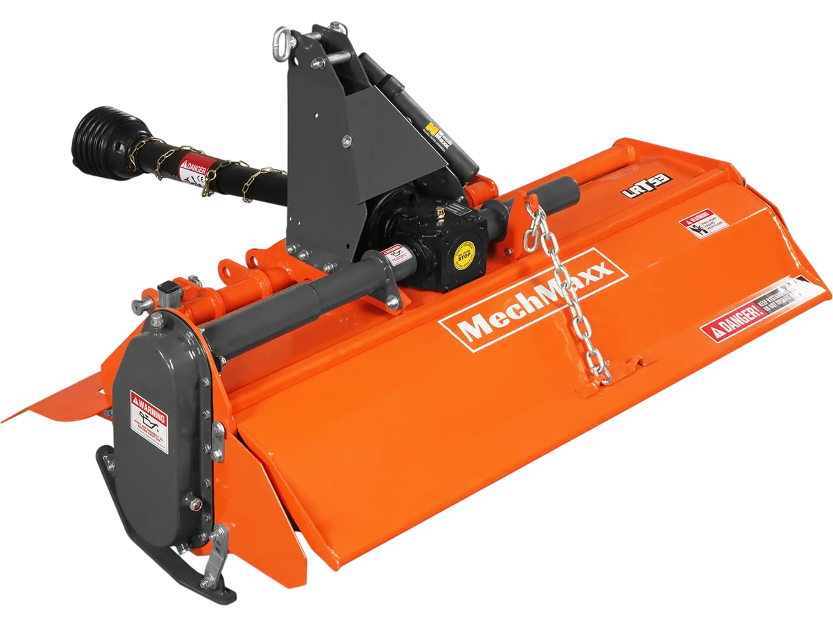 MechMaxx LRT53 Rotary Tiller 53" 3 Point Hitch Cat.1 Chain Drive PTO Shaft Included Shear Bolt 18-35 HP New