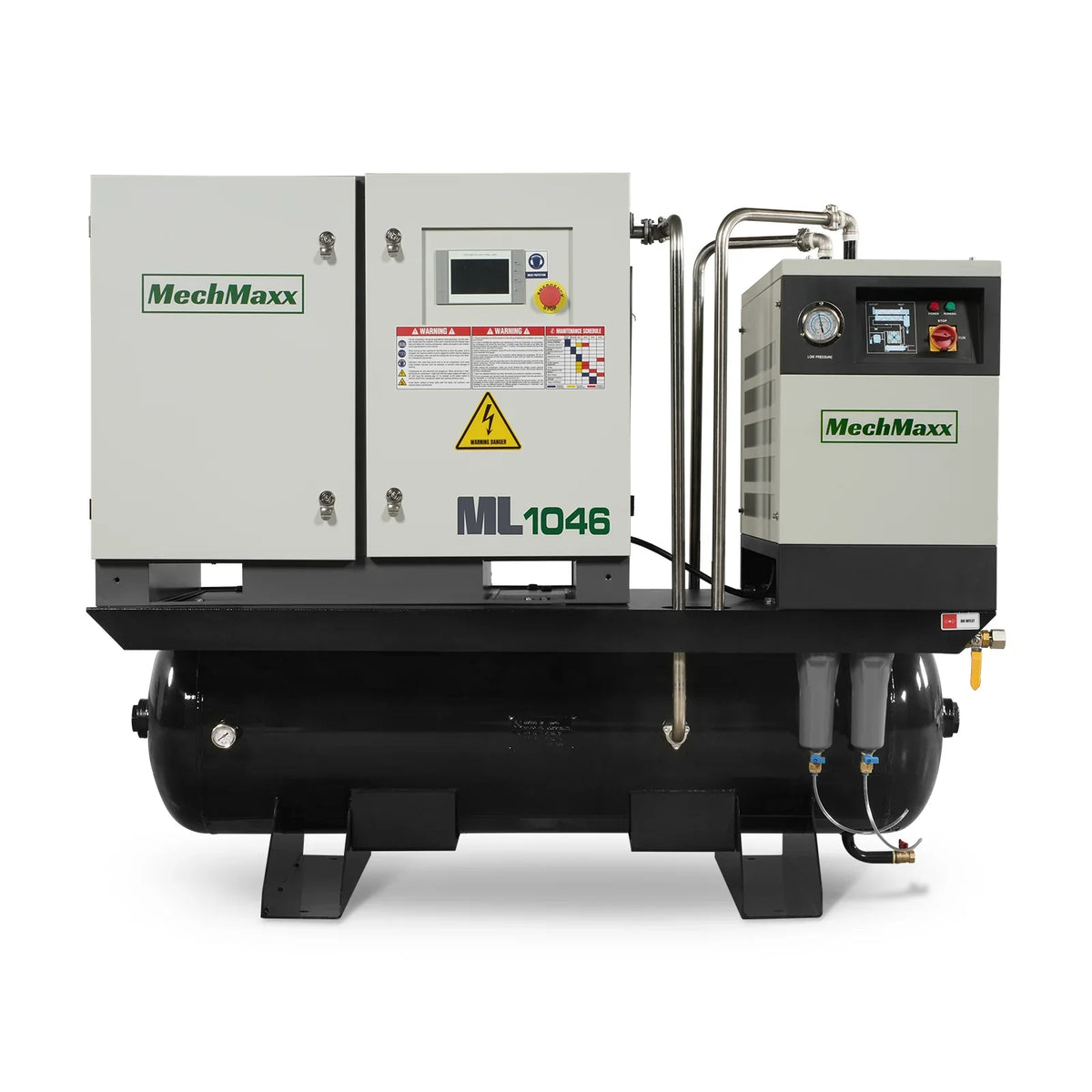 MechMaxx ML1046 Rotary Screw Air Compressor 10HP Combined with Dryer 66-Gal ASME Tank 32 CFM 116 PSI 460V 3-Phase Industrial Grade New