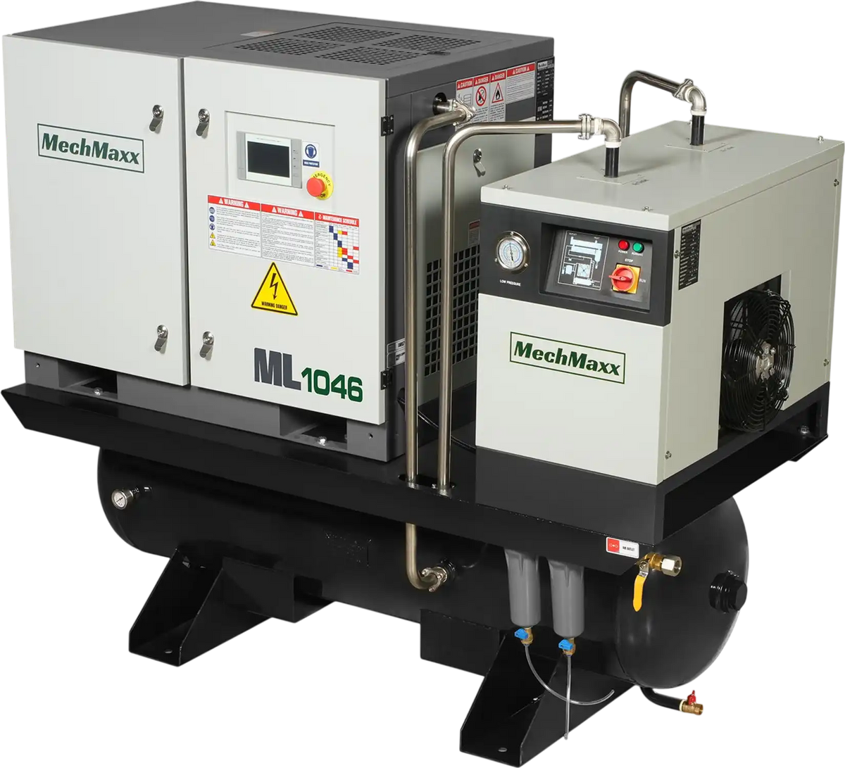 MechMaxx ML1046 Rotary Screw Air Compressor 10HP Combined with Dryer 66-Gal ASME Tank 32 CFM 116 PSI 460V 3-Phase Industrial Grade New