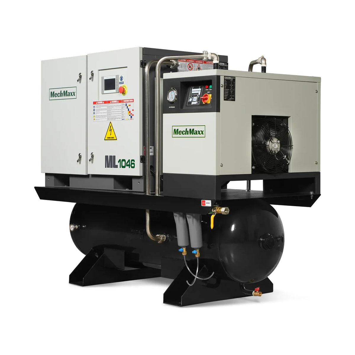 MechMaxx ML1046 Rotary Screw Air Compressor 10HP Combined with Dryer 66-Gal ASME Tank 32 CFM 116 PSI 460V 3-Phase Industrial Grade New