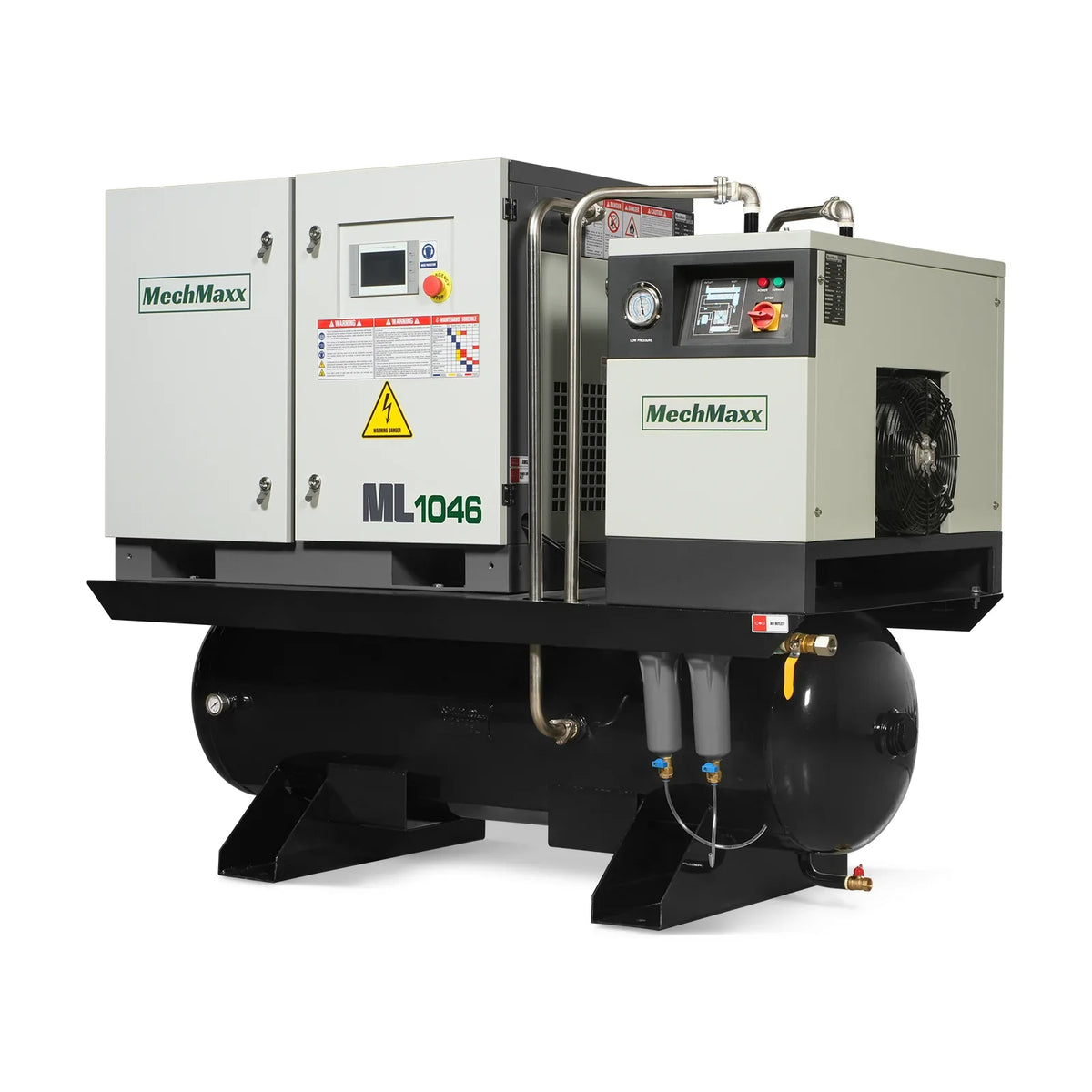 MechMaxx ML1046 Rotary Screw Air Compressor 10HP Combined with Dryer 66-Gal ASME Tank 32 CFM 116 PSI 460V 3-Phase Industrial Grade New