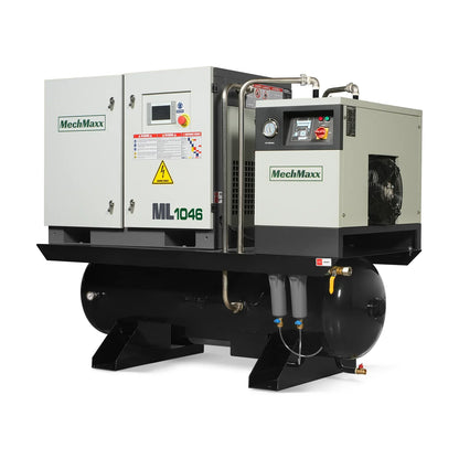 MechMaxx ML1046 Rotary Screw Air Compressor 10HP Combined with Dryer 66-Gal ASME Tank 32 CFM 116 PSI 460V 3-Phase Industrial Grade New