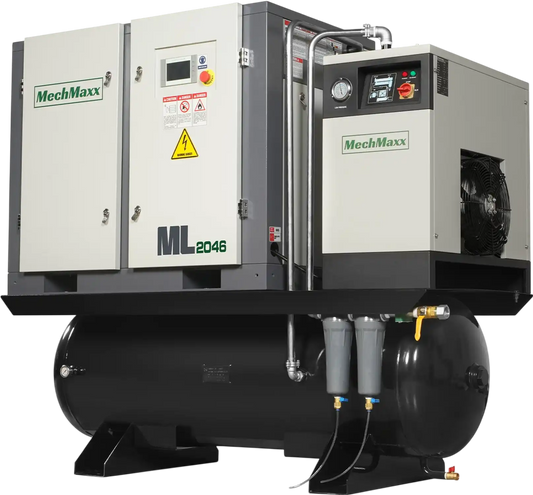 MechMaxx ML2046 Air Compressor 20HP Rotary Screw with Dryer 105-Gal ASME Tank 78 CFM 116 PSI 460V 3-Phase Industrial Grade New