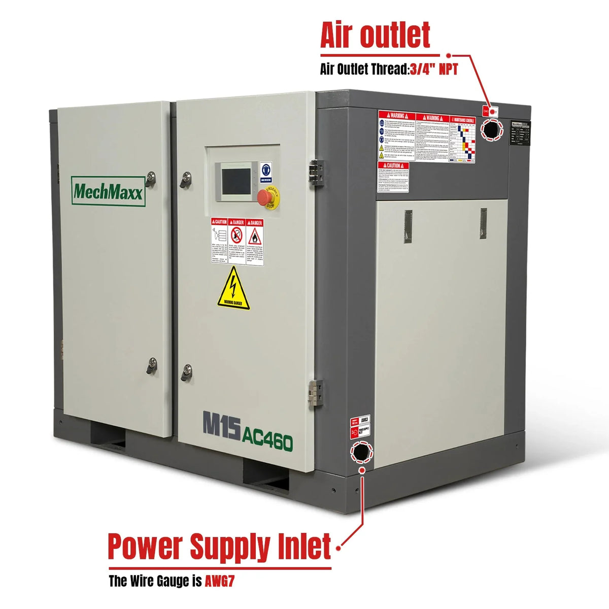 MechMaxx M15AC460 Rotary Screw Air Compressor 15HP 45 CFM 116 PSI 460V 3-Phase Industrial-Grade New