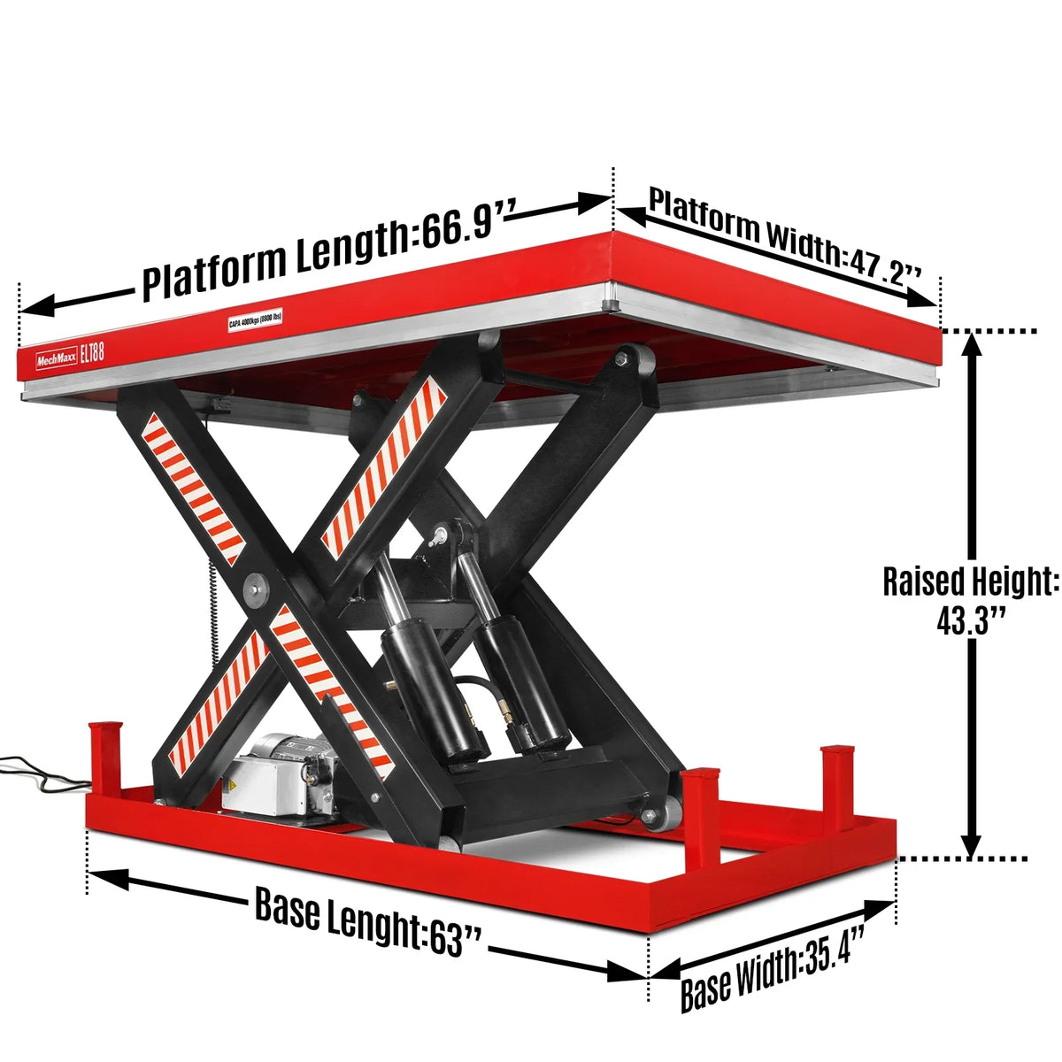 MechMaxx ELT88 Lift Table 8800 lbs Capacity Stationary Hydraulic 66.9" x 47.2" Platform 43.3" Height UL Certified Motor New