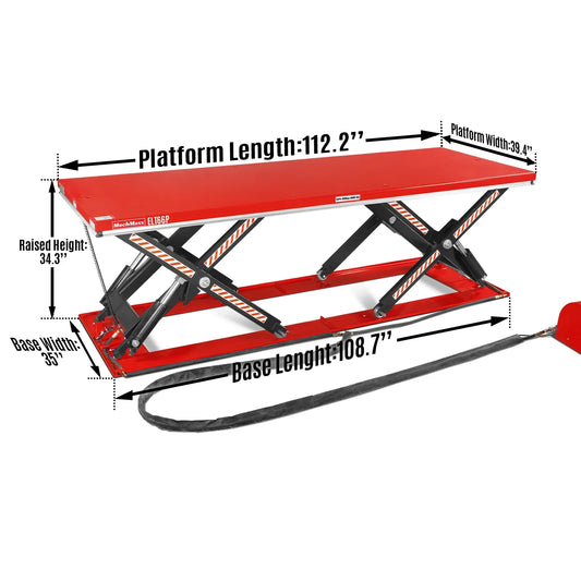 MechMaxx ELT66P Lift Table Stationary Electric Hydraulic Parallel Double Scissor 6600 lbs Capacity 112.9 x 39.4" Platform 34.3" Lift Height UL Certified Motor New