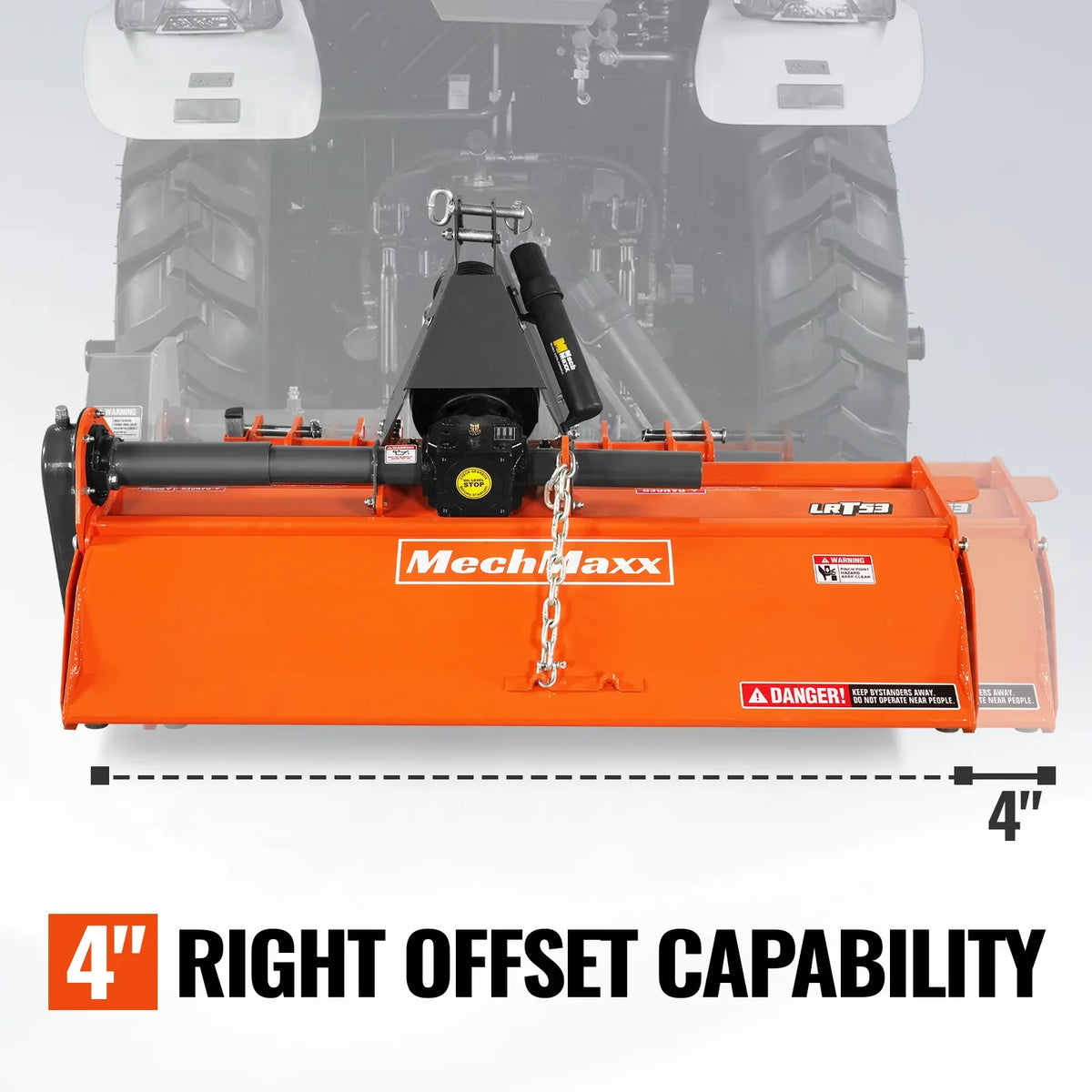 MechMaxx LRT53 Rotary Tiller 53" 3 Point Hitch Cat.1 Chain Drive PTO Shaft Included Shear Bolt 18-35 HP New