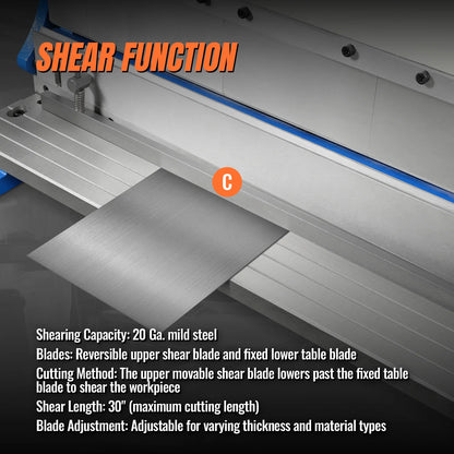 MechMaxx MMCB3016 3"-1 Sheet Metal Machine 30" Pan and Box Brake Slip Roll Shear Bending Machine 20 Gauge Mild Steel Adjustable Fingers Heavy Duty New