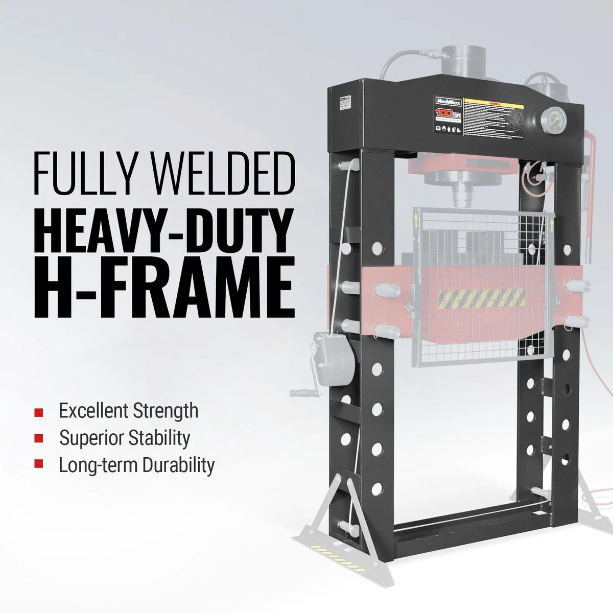MechMaxx HSP100 Hydraulic Shop Press 100 Ton H-Frame Air/Hydraulic Hand Winch Foot Pedal Safety Guard Fully Welded Steel Frame New