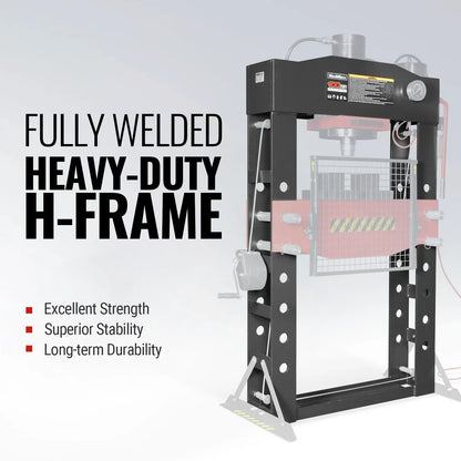 MechMaxx HSP100 Hydraulic Shop Press 100 Ton H-Frame Air/Hydraulic Hand Winch Foot Pedal Safety Guard Fully Welded Steel Frame New