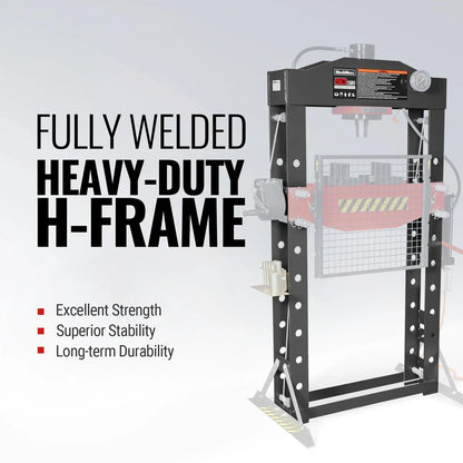 MechMaxx HSP50 Hydraulic Shop Press 50 Ton H-Frame Air/Hydraulic with Hand Winch Press Pin Kit Safety Guard Foot Pedal Control New