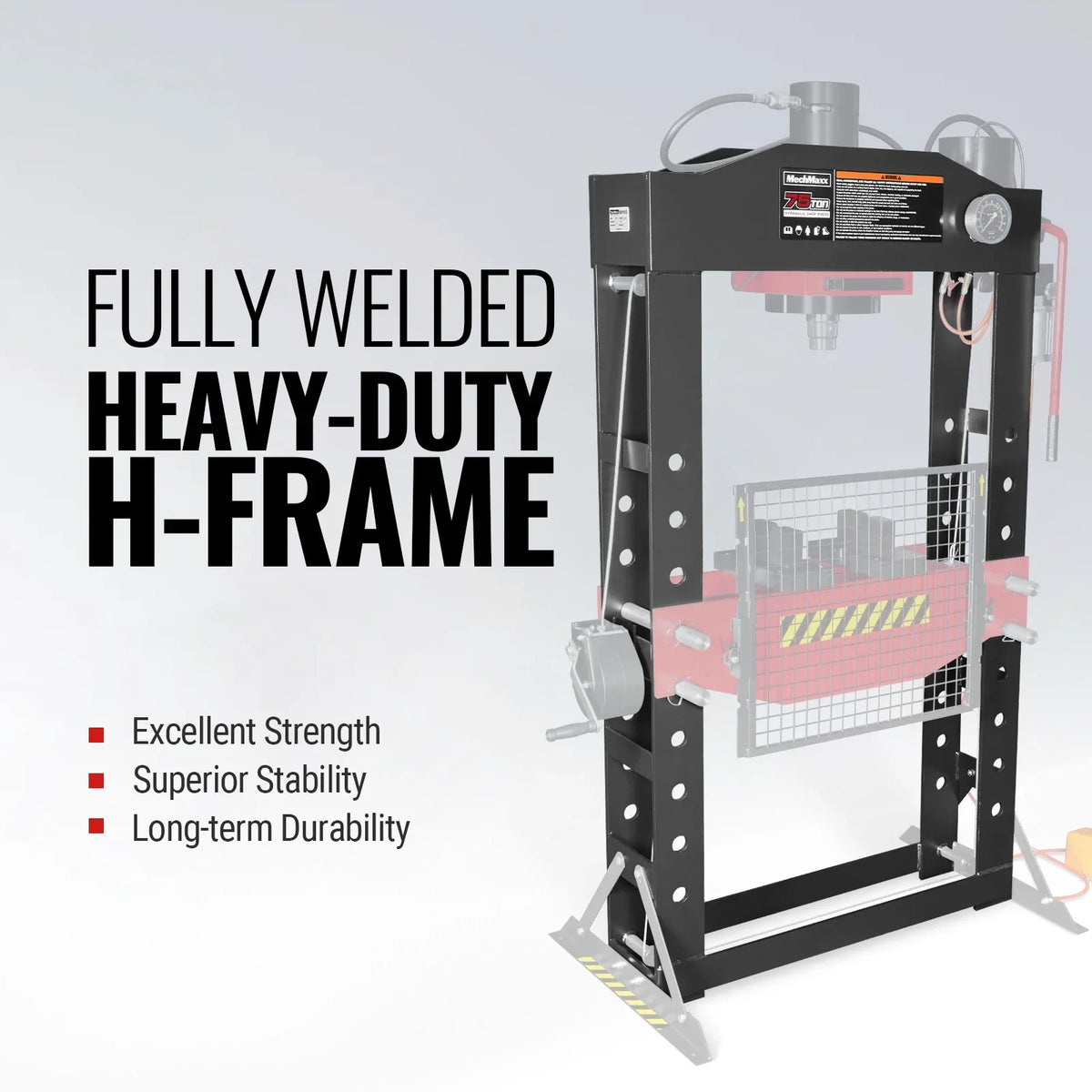 MechMaxx HSP75 Hydraulic Shop Press 75 Ton H-Frame Air/Hydraulic with Hand Winch Safety Guard Foot Pedal Control New