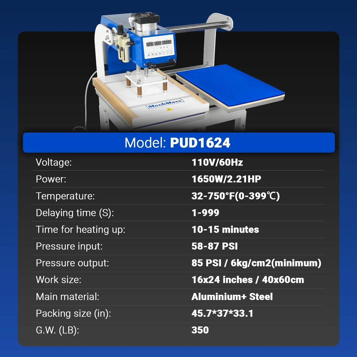 MechMaxx PUD1624 Heat Press 16x24" Commercial Pneumatic Dual Platen Auto Lift Digital Sublimation Transfer Machine 110V 2.2HP New
