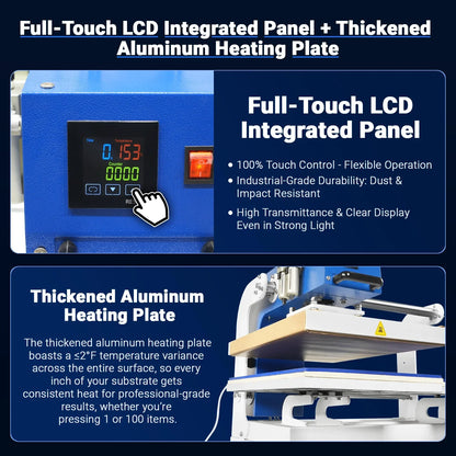 MechMaxx PUD1624LCD Heat Press 16x24" Commercial Pneumatic Dual Platen Auto Lift Digital Sublimation Transfer Machine Full Touch LCD Screen AIRTAC Parts 110V 2.2HP New