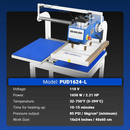 MechMaxx PUD1624-L Heat Press 16x24" Commercial Pneumatic Dual Platen Infrared Positioning Auto Lift Sublimation Transfer Machine Digital LCD Control 110V 2.2HP New