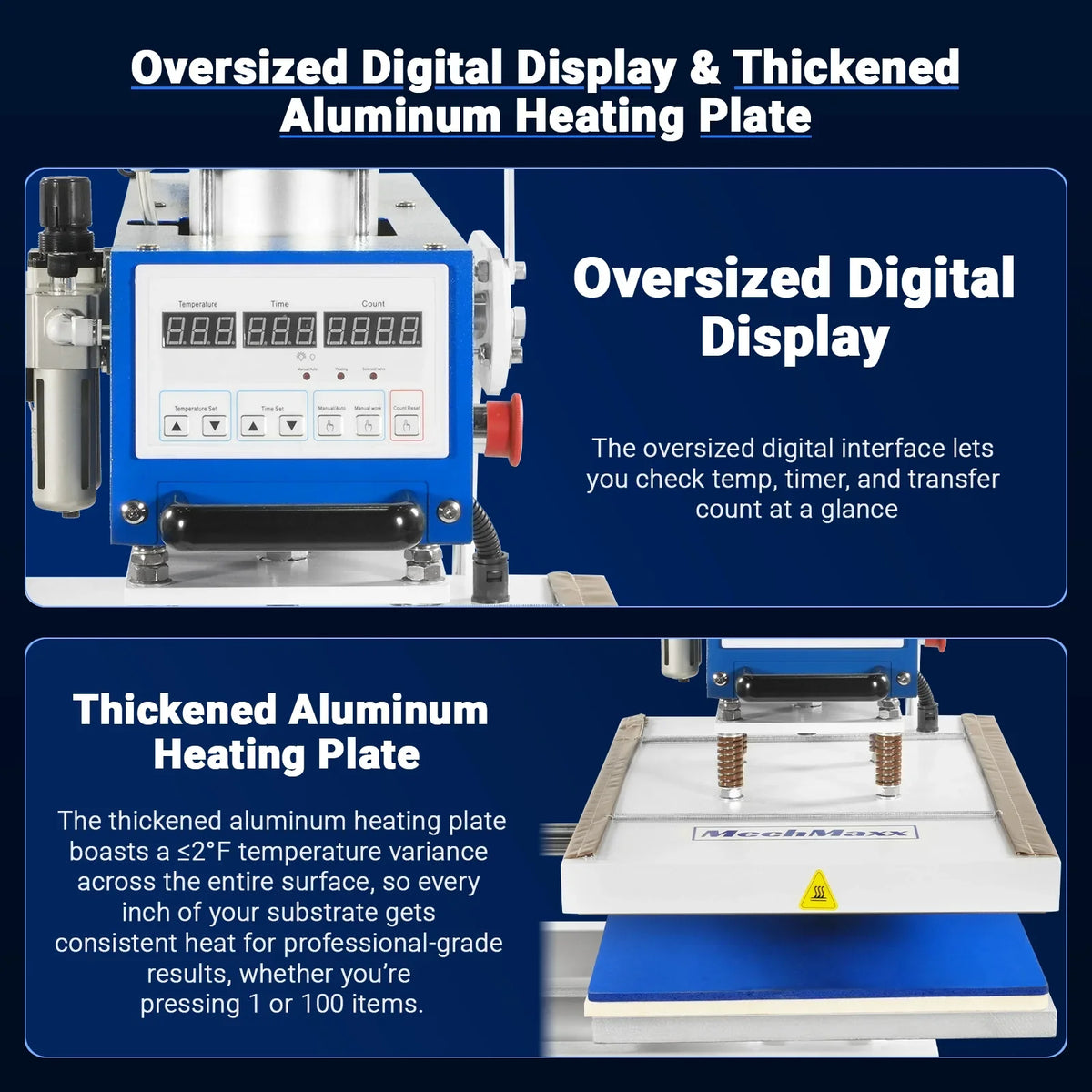 MechMaxx PUD1624-L Heat Press 16x24" Commercial Pneumatic Dual Platen Infrared Positioning Auto Lift Sublimation Transfer Machine Digital LCD Control 110V 2.2HP New
