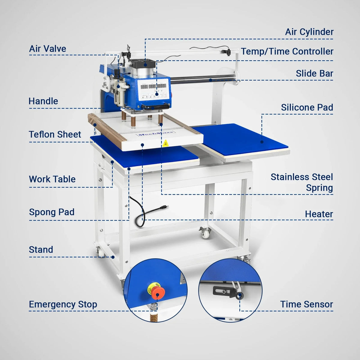 MechMaxx PUD1624-L Heat Press 16x24" Commercial Pneumatic Dual Platen Infrared Positioning Auto Lift Sublimation Transfer Machine Digital LCD Control 110V 2.2HP New