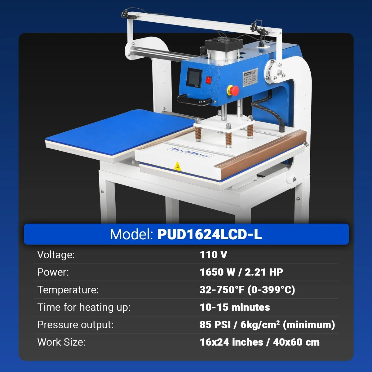 MechMaxx PUD1624LCD-L Heat Press 16x24" Commercial Pneumatic Dual Platen Infrared Positioning Auto Lift Sublimation Transfer Machine Full Touch LCD Screen 110V 2.2HP New