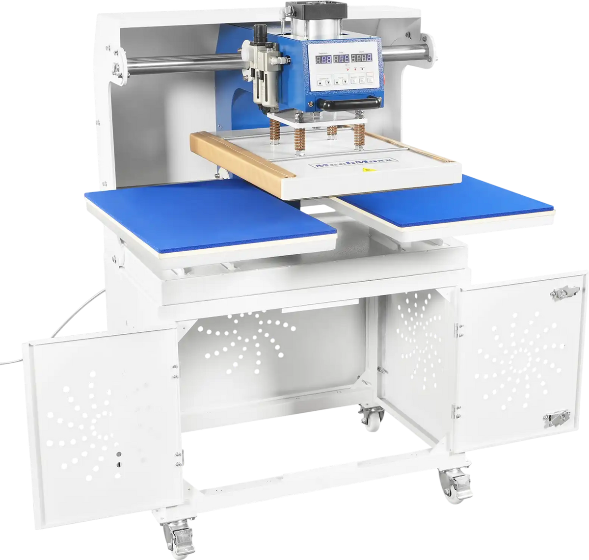 MechMaxx PUD1624-C Heat Press 16x24" Commercial Pneumatic Dual Platen Auto Lift Sublimation Transfer Machine with Storage Base Cabinet 110V 1650W New