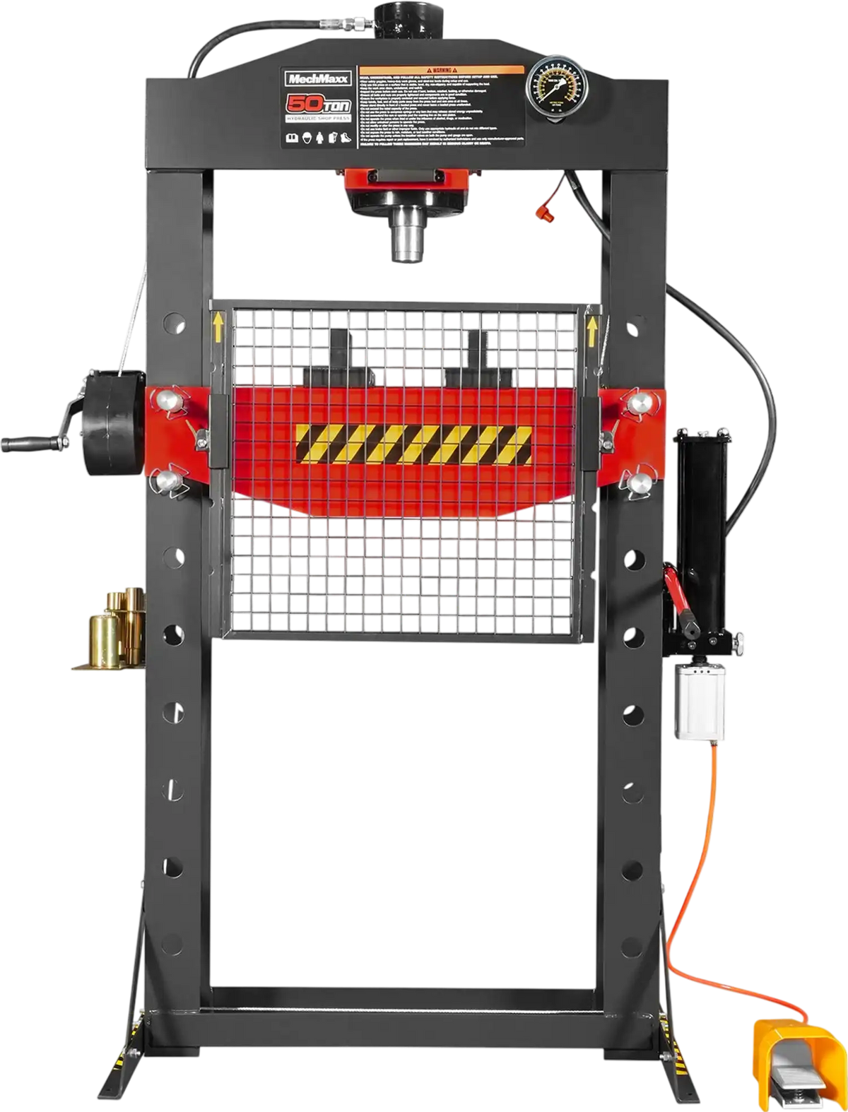 MechMaxx HSP50 Hydraulic Shop Press 50 Ton H-Frame Air/Hydraulic with Hand Winch Press Pin Kit Safety Guard Foot Pedal Control New