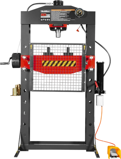 MechMaxx HSP50 Hydraulic Shop Press 50 Ton H-Frame Air/Hydraulic with Hand Winch Press Pin Kit Safety Guard Foot Pedal Control New