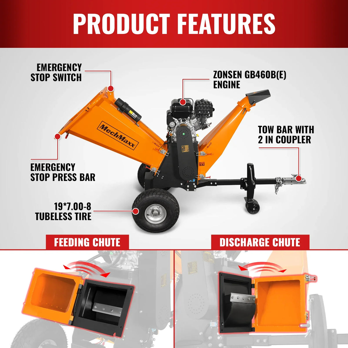 MechMaxx P4206 Wood Chipper 6" Electric Start ZONSEN 420cc 13.4 HP Gasoline Engine Powered Drum New