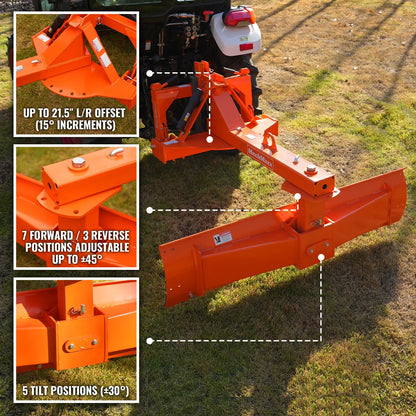 MechMaxx RB72SE Rear Blade 72" Heavy Duty 6-Way 3 Point Hitch Tractor Attachment New