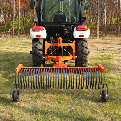 MechMaxx LR72W Landscape Rake 72" Bolt-On Wheels 36 Tines 3 Point Hitch Tractor Attachment New
