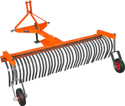MechMaxx LR72W Landscape Rake 72" Bolt-On Wheels 36 Tines 3 Point Hitch Tractor Attachment New