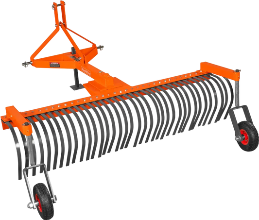 MechMaxx LR72W Landscape Rake 72" Bolt-On Wheels 36 Tines 3 Point Hitch Tractor Attachment New