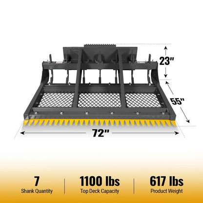 MechMaxx SSLP72 Skid Steer Land Plane 72" with 7 Adjustable Scarifier Shanks Removable Sift Screen Bolt-On Cutting Blades New