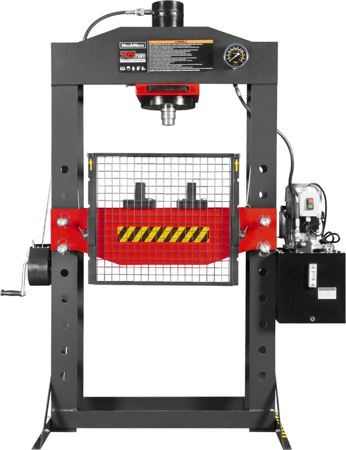 MechMaxx HSP75E Hydraulic Shop Press 75 Ton H-Frame Electric Hydraulic with Hand Winch 110V Motor Safety Guard New
