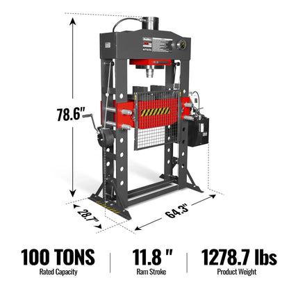 MechMaxx HSP100E Hydraulic Shop Press 100 Ton H-Frame Electric with Hand Winch 110V Motor Safety Guard New