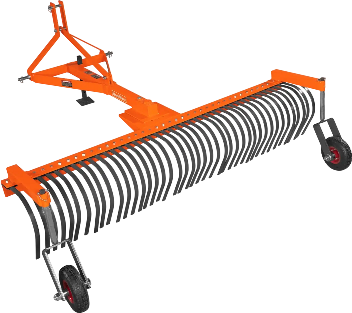 MechMaxx LR84W Landscape Rake 84" Bolt-On Wheels 42 Tines 3 Point Hitch Tractor Attachment New