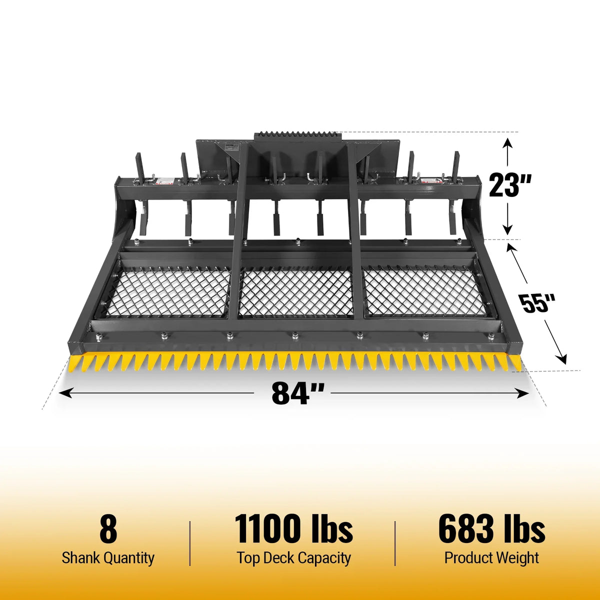 MechMaxx SSLP84 Skid Steer Land Plane 84" 8 Adjustable Scarifier Shanks Removable Sift Screen Bolt-On Cutting Blades New