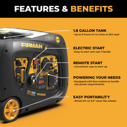 Anker SOLIX F3000 with the Firman W02985 - Deluxe Kit with features and benefits listed on a yellow background