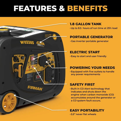 Anker SOLIX F3000 with the Firman W03385 - Premium Kit with features and benefits highlighted on a yellow background