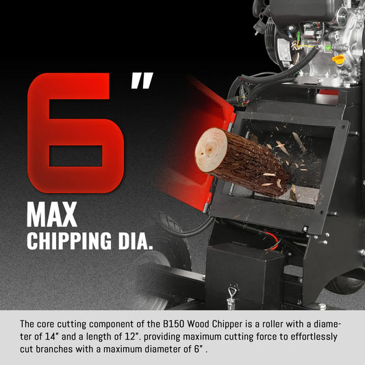 MechMaxx B150 Wood Chipper 6" ZONSEN Electric Start 459cc 15HP Gas Powered 4-Wheel Drum with Taillight New