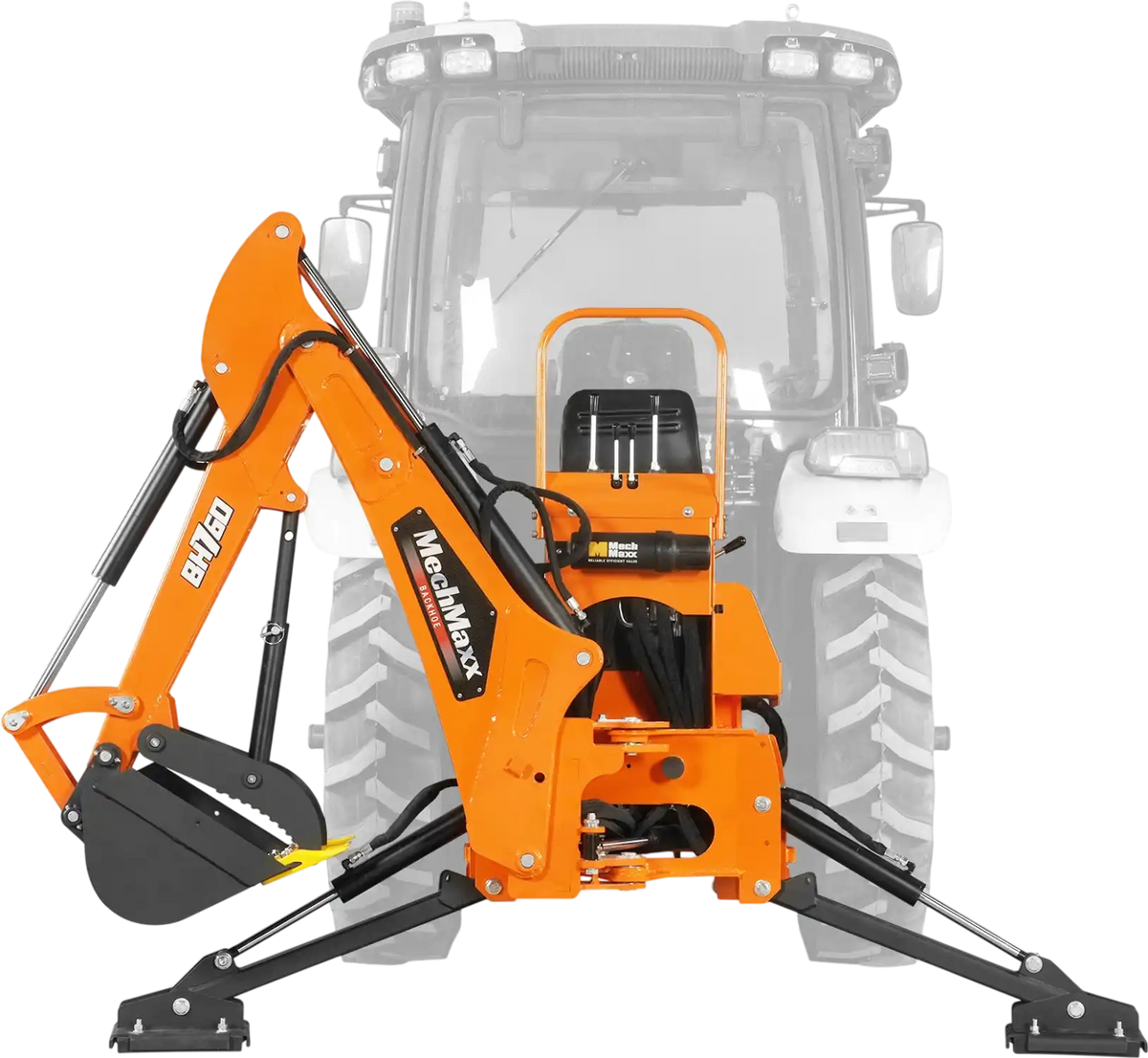 MechMaxx BH760M Tractor Backhoe Attachment 8' Mechanical Thumb 15" Bucket ISO/SAE Switchable Controls Self-Contained Hydraulic System 3 Point Hitch Cat 1 & 2 20-100 HP New
