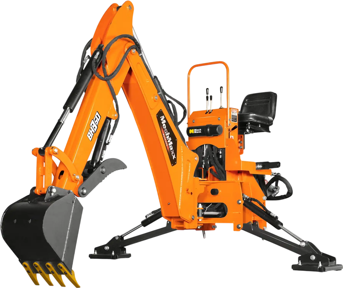 MechMaxx BH860 Tractor Backhoe Attachment 9' Hydraulic Thumb 15" Bucket ISO/SAE Switchable Controls Self-Contained Hydraulic System 3 Point Hitch Cat 1 & 2 25-100 HP New