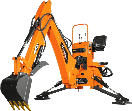 MechMaxx BH860 Tractor Backhoe Attachment 9' Hydraulic Thumb 15" Bucket ISO/SAE Switchable Controls Self-Contained Hydraulic System 3 Point Hitch Cat 1 & 2 25-100 HP New