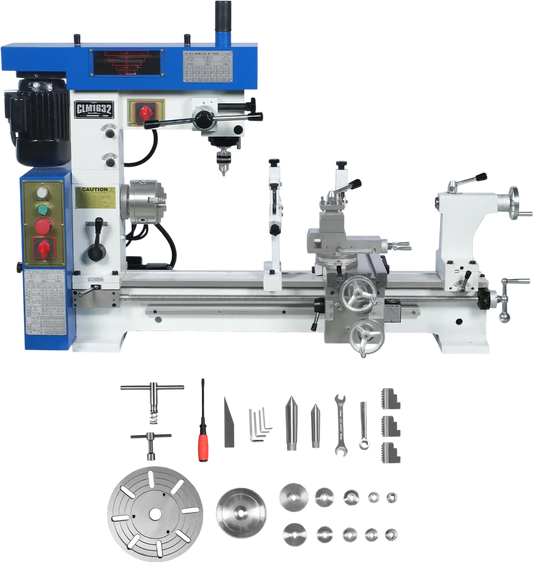 MechMaxx HQ800 Combination Lathe Milling Machine 1 HP 16x32" Multi-Function Metal Lathe Drilling Milling Machine Head New