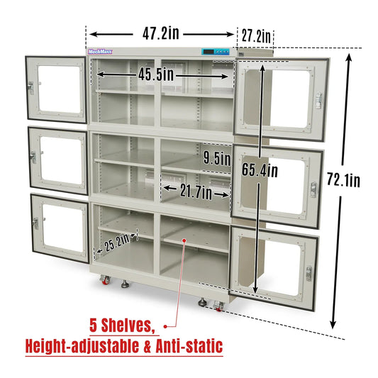 MechMaxx EDC1430AW-6 Desiccator Cabinet 1430L ESD Electronic Dry Cabinet 20-60% RH Low Humidity Storage White New