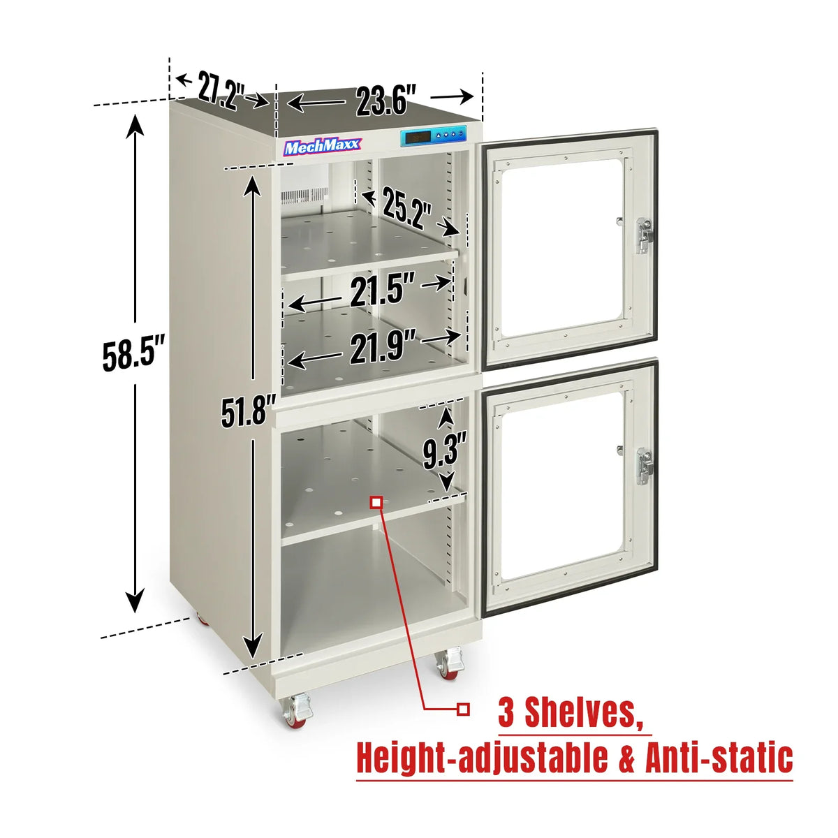 MechMaxx EDC540AW Desiccator Cabinet 540L ESD Electronic Dry Cabinet Low Humidity Storage 20-60% RH White New